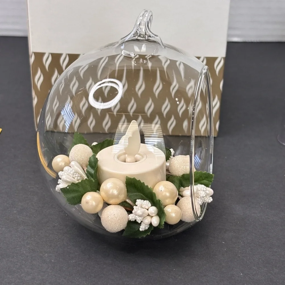 Luminara White Berry Glass Ornament Flameless Candle Remote NEW